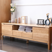 Solid wood TV cabinet Tea Table Combination Brief Modern White Oak Living Room TV Cabinet Nordic Wind Small-type ground cabinet