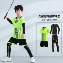 Childrens badminton clothes speed dry clothes autumn and winter long sleeves football tight clothes tennis training clothes match suit with velvet suit