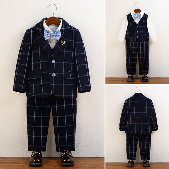 Boys suits, children's autumn and winter plaid suits, vests, birthday flowers, children's dress, piano hosting performance suits Boys suits, children's autumn and winter plaid suits, vests, birthday flowers, children's dress, piano hosting performance suits