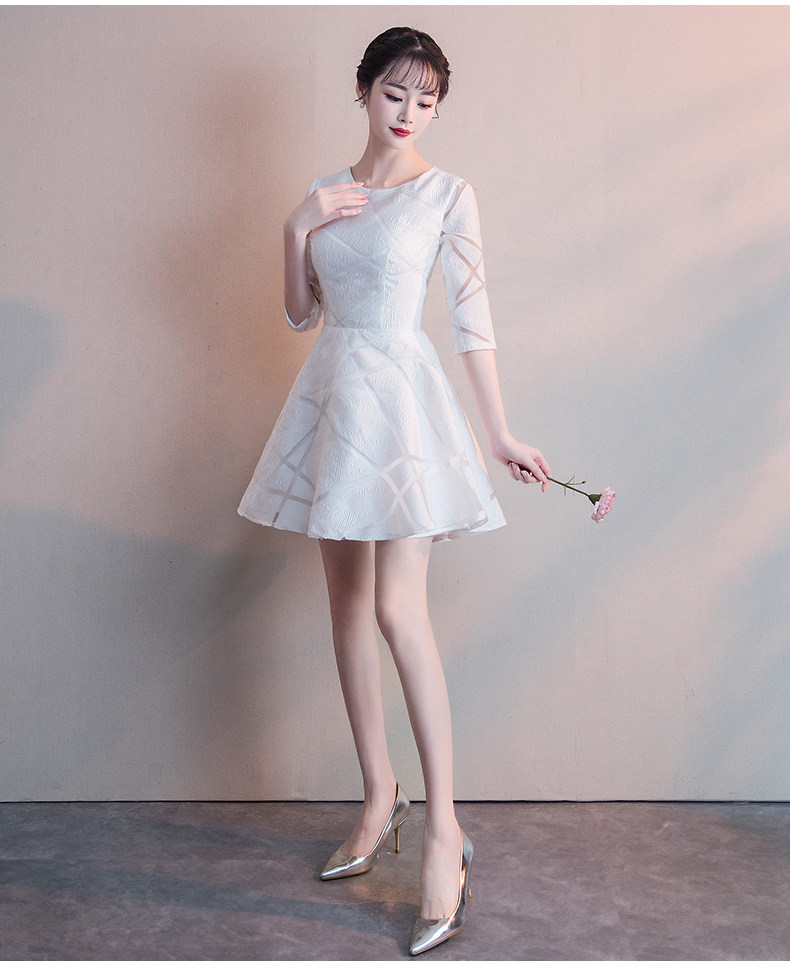 白色伴娘服2019新款春秋季学生艺考短款显瘦宴会洋装小礼服裙少女