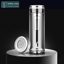 Italy ZPPSN day style 999 silver decorated double tea water separation cup heat resistant glass cup thickened office water mug