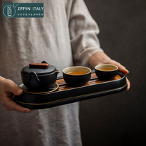 Italian ZPPSN Day Style Black Pottery Travel Tea Set Quick Guest Cup One-Pot Two-Cup Portable Bag Teapot