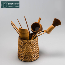 Italy ZPPSN Japanese bamboo woven rattan woven tea ceremony six gentlemen set storage tube Household Kung Fu tea accessories