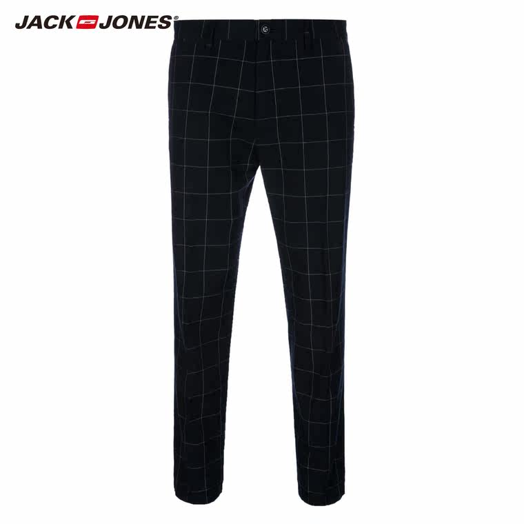 夏季JackJones杰克琼斯纯棉修身格子男英伦休闲九分裤E|215214017