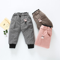 Childrens clothing girls pants outside childrens thick and velvet warm cotton pants 0-1-2-3 years old 4 baby winter clothing Haren pants