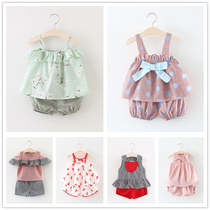 Childrens clothing female baby Summer 1-2-3 years old girl sling suit summer childrens shorts two-piece childrens clothing 0