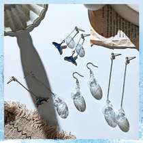 Simple and cold wind glass water polo earrings personality asymmetric dolphin bubble earrings temperament long fishtail earrings