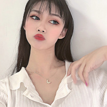 Necklace clavicle chain womens new 14K real gold simple temperament personality wild star and moon pendant neck Korean jewelry