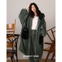 Man pajamas women's autumn winter suit coral fleece cute long loose home clothing thick warm plush pajamas