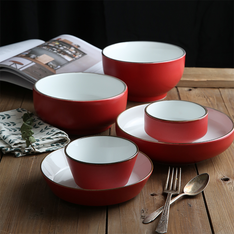 Mystery to use home eat dish ceramic creative European dishes soup bowl Nordic ceramic rice bowl chopsticks