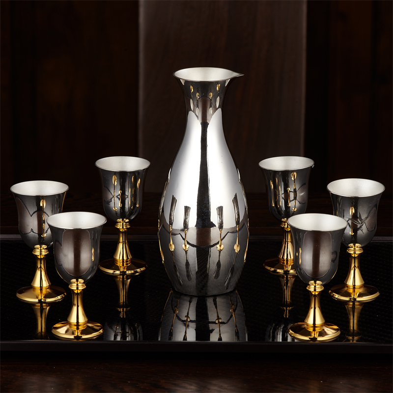 Lida 99 foot silver wine with suit a pot of six glasses with high-end bamboo wood gift box packaged hand bag white wine pot-Taobao