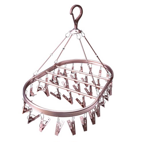 好太太晾衣架圆形铝钛合金晒衣架防风36头多夹晾小型晒衣架d-6001_7折