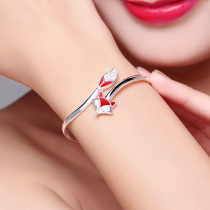 99 sterling silver fox bracelet female summer minority Young silver jewelry opening foot silver bracelet student couple birthday gift