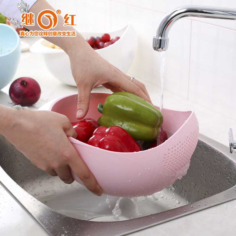 继红 韩式加厚厨房淘米器淘米盆蔬果盆洗米筛环保塑料沥水水果盆产品展示图5