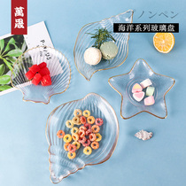 Wan Sheng Nordic creative Phnom Penh special-shaped glass plate household snacks dessert dessert plate fan bowl tableware ins Wind