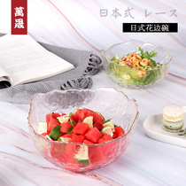 Wan Sheng Japanese gold edge transparent glass bowl creative fruit salad bowl home tableware cute Nordic ins Wind