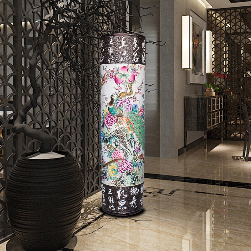 Jingdezhen ceramics powder enamel hand - carved quiver landing big vase villa hotel furnishing articles opening gifts