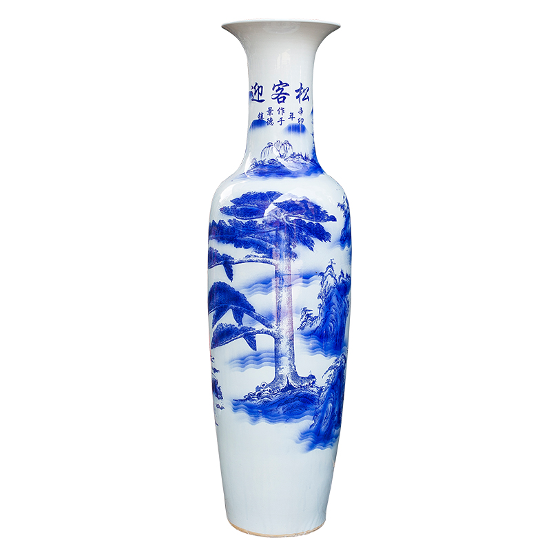 Jingdezhen blue and white porcelain guest - the greeting pine ceramic vase of large sitting room adornment big place hotel opening gifts