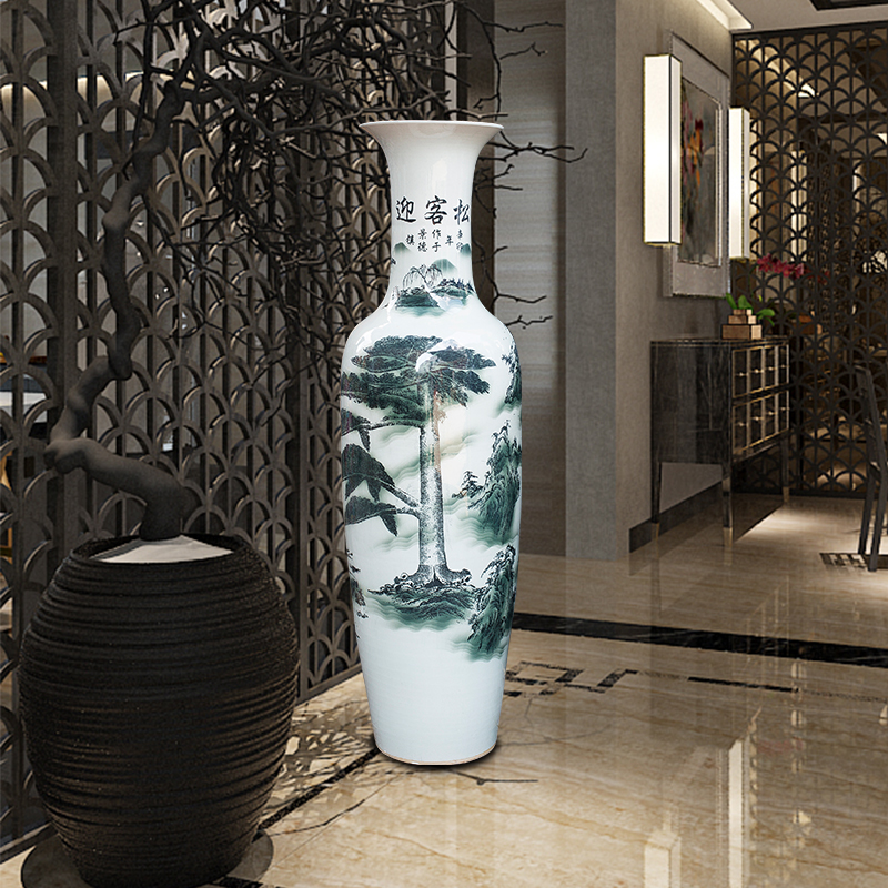 Jingdezhen blue and white porcelain guest - the greeting pine ceramic vase of large sitting room adornment big place hotel opening gifts