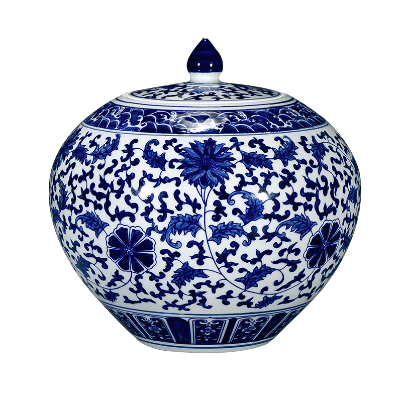 Archaize ceramic vase furnishing articles hand - sketching jingdezhen blue and white porcelain cover tank storage tank is Chinese style living room home decoration