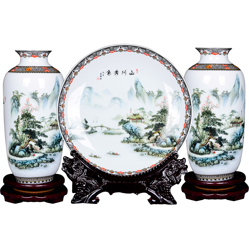 Jingdezhen ceramics three - piece floret bottle decoration in Chinese landscape painting home flower arrangement sitting room adornment is placed