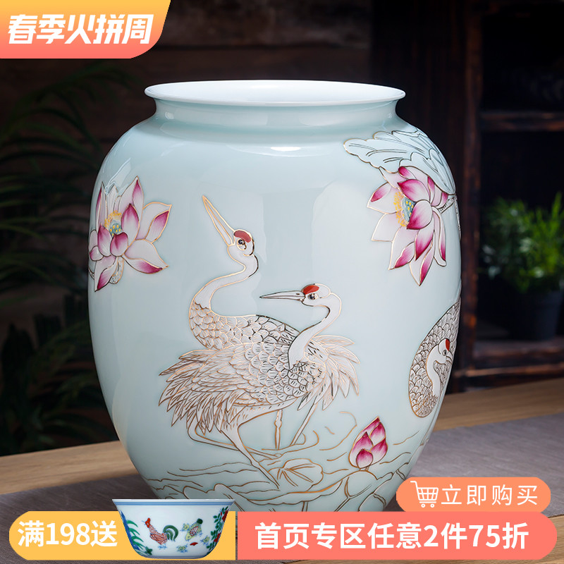 The Master of jingdezhen ceramic hand - made shadow see colour pastel blue pot - bellied bottle of new Chinese style home sitting room adornment is placed