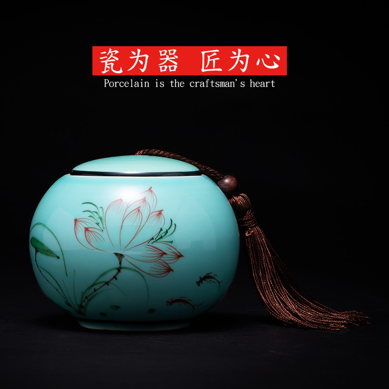 Chinese hand - made ceramic tea pot lotus jingdezhen celadon portable household seal pot moistureproof half jins to trumpet