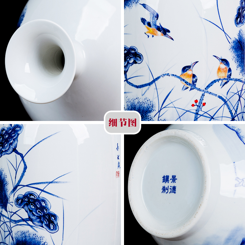 Jingdezhen ceramic masters hand draw blue and white porcelain vase furnishing articles of Chinese style household living room TV cabinet flower decorations