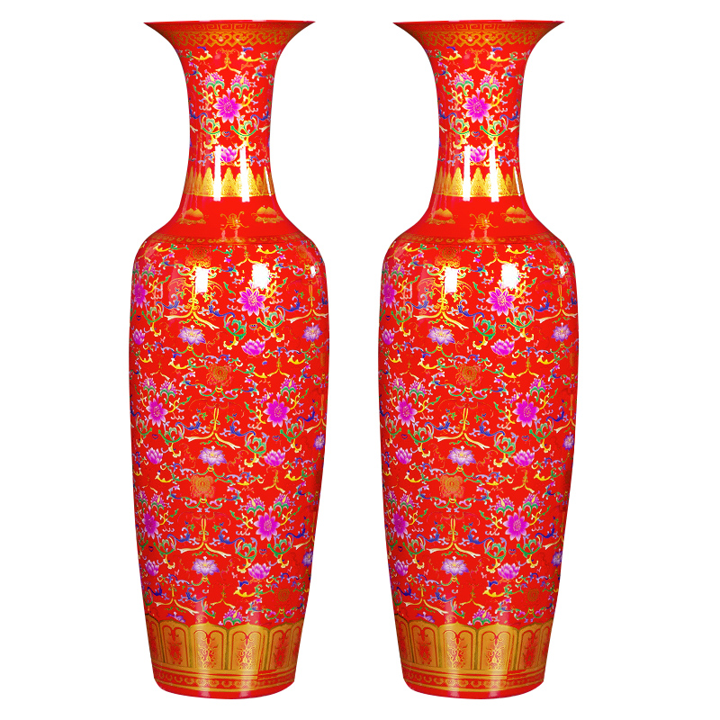 Jingdezhen ceramic big red vase furnishing articles Chinese TV ark to heavy ground adornment high - grade large living room