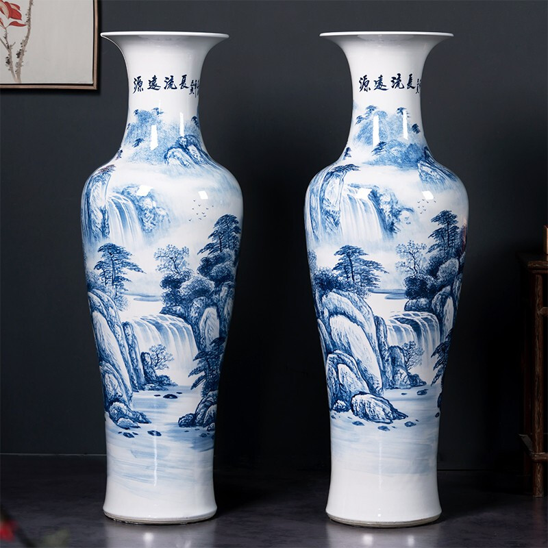 Jingdezhen blue and white tail hand - made ceramics has a long history of large vase sitting room hotel decoration furnishing articles
