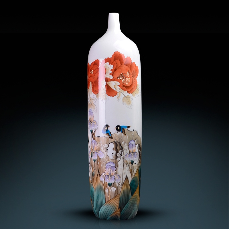 Jingdezhen ceramics by hand riches and honor peony high ground vases, large home sitting room adornment is placed