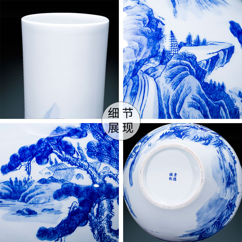 Jingdezhen ceramic hand - made scenery of blue and white porcelain vase furnishing articles of Chinese style household Angle of what adornment is placed large living room