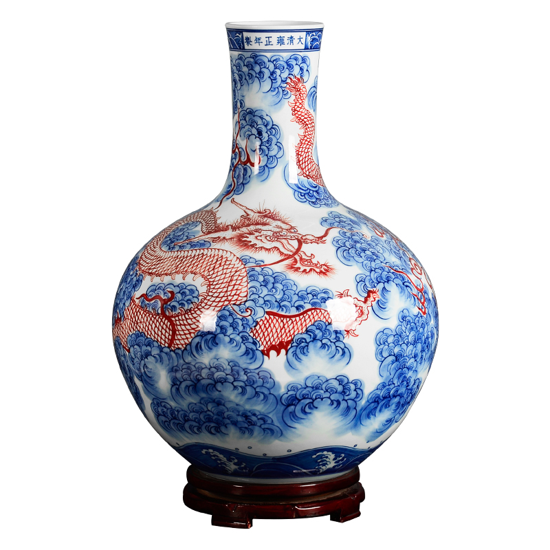 Jingdezhen blue and white youligong archaize yongzheng hand - made vases seawater YunLongWen celestial sitting room adornment is placed