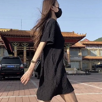 Black Herben Wind Liandress 2022 Summer new temperament little sub casual Dont make unique a word dress