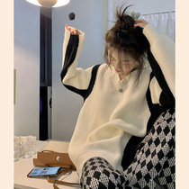 2021 new autumn and winter V-neck pullover knitted sweater female design sense niche senior sense lazy loose jacket