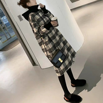 2021 new explosive Net red fried street spring thin loose hooded fake two pieces of medium length sweater skirt womens coat
