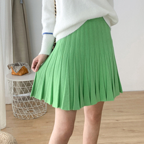 Large size womens high waist knitted skirt womens 200kg fat sister A short skirt wool skirt wool skirt pleated skirt base skirt