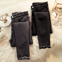 Fat woman 2019 autumn and winter new large size womens trousers female 200 pounds fat sister thin feet pants jeans