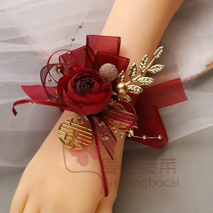 Sen-based meritocratic Korean style bride wrist flower bridesmaid's hand flower and sister group Chinese wedding chest flower bridegroom brooch-Taobao