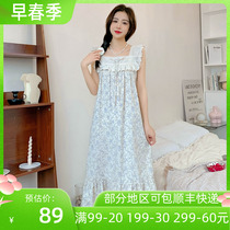 New Korean version cotton sleeping dress Women sweet sleeveless harness fresh and small Sleeping Pyjamas long style Aging Home Clothes