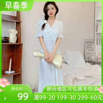 Fa-style retro palace Palace Wind Sleeping Skirt Fairy pure cotton with chest cushion for waist display slim temperament Sleeping Clothes Embroidered Florist