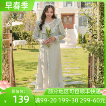 Sexy Lace Sleeping Dress Mesh Veil palace Palace Wind length Sweet Beauty Fairy Sleepwear Womens Spring Method Princess Home Dress