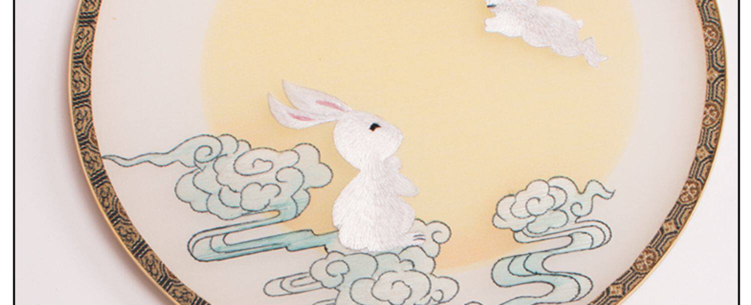 苏州双面绣扇手工刺绣月兔宫扇风苏绣团扇绣花扇子中秋礼品