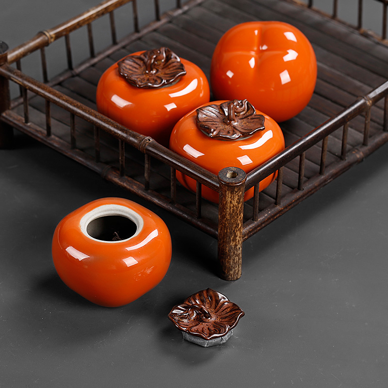 Ceramic persimmon persimmon caddy fixings mini ruyi little persimmon tea storage POTS of tea tea tea tray on small place