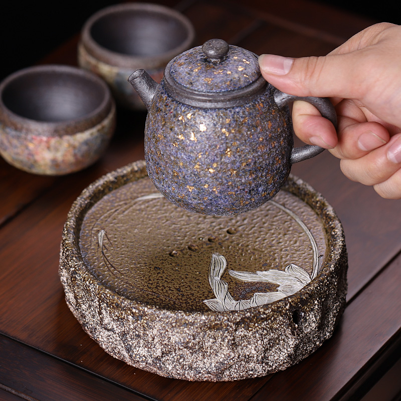 Rock mud fish fun round pot set a pot of water dry mercifully ceramic bearing base Japanese coarse clay POTS bearing pad bearing water tea