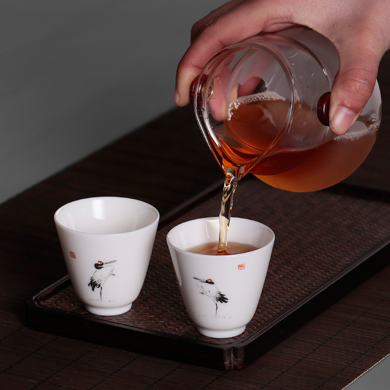 High dehua white porcelain sample tea cup cup kung fu tea master cup single CPU ceramic checking hand - made cranes cup