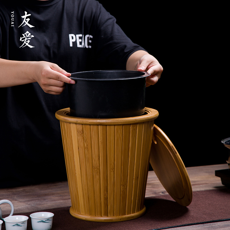 Love bamboo tea bucket thickening drainage dross barrels of plastic cover detong kung fu tea set tea tray accessories