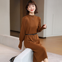 French elegant romantic Lantern sleeve dress female 2022 spring new style age waist knitted long skirt