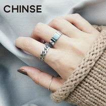 Pour Korea simple retro old S925 sterling silver silver craft chain twist ring opening ring ring ring ring