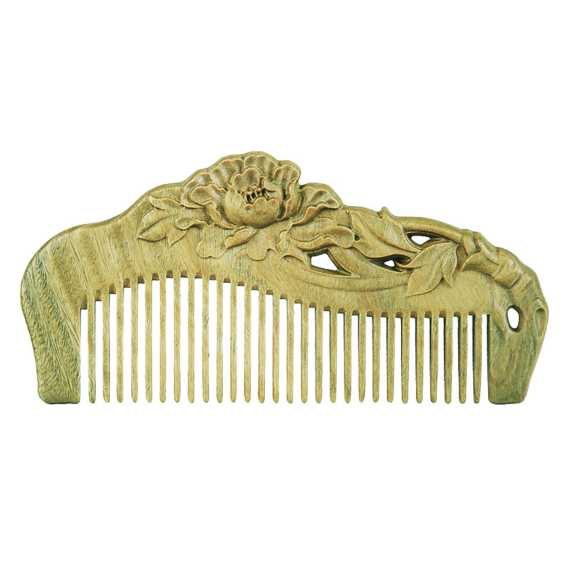 周广胜牡丹礼盒装雕花天然绿檀木梳子女防静电檀香木按摩刻字定制_折2